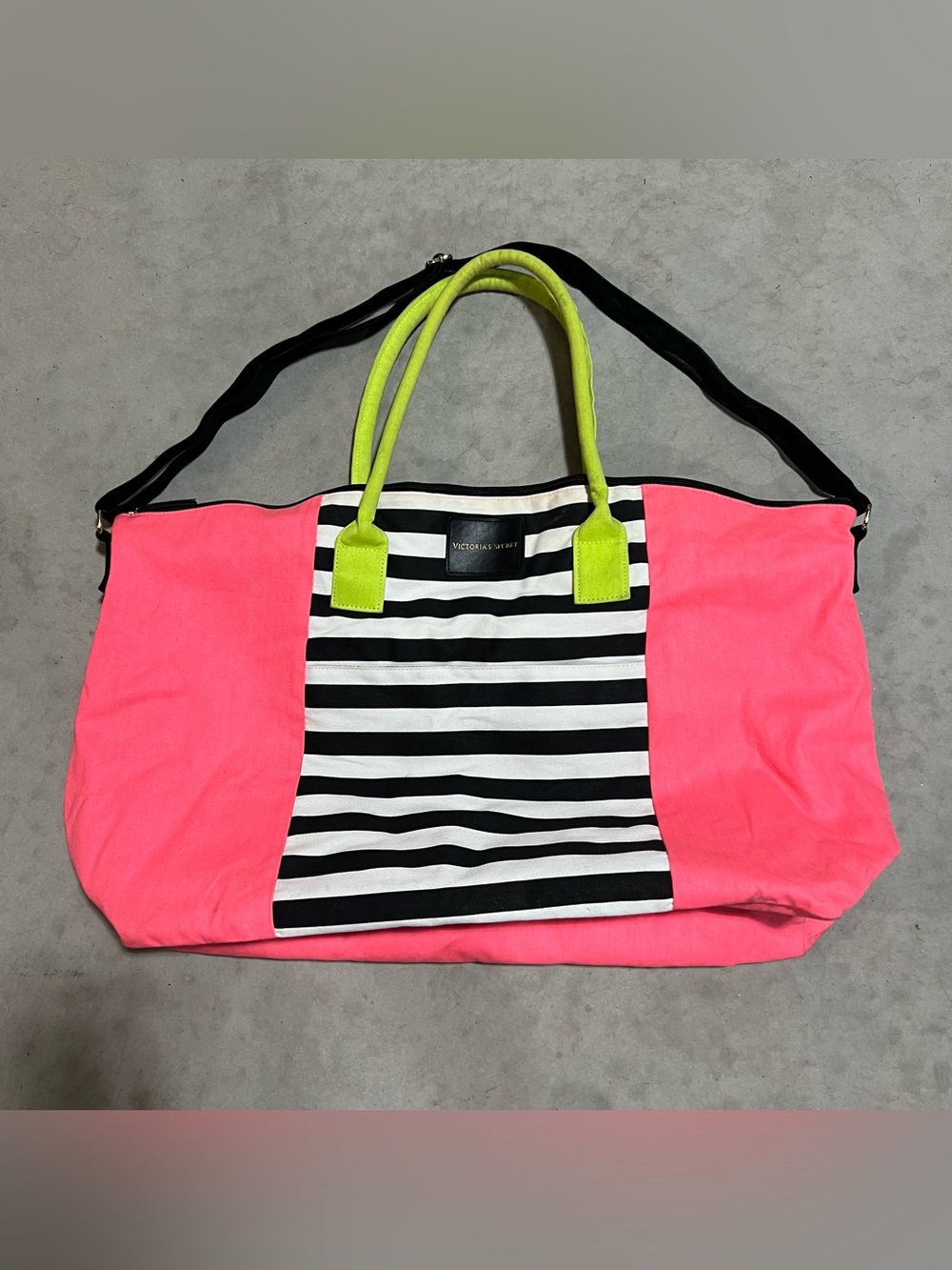 Victoria's Secret Getaway Tote Bag Large Travel Weekender Duffle Neon Stripe